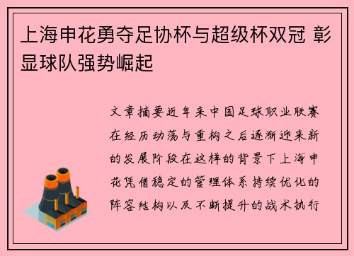 上海申花勇夺足协杯与超级杯双冠 彰显球队强势崛起 上海申花勇夺足协杯与超级杯双冠 彰显球队强势崛起